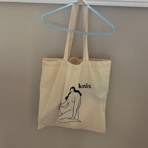 Knix Beige Canvas Tote with Artistic Design